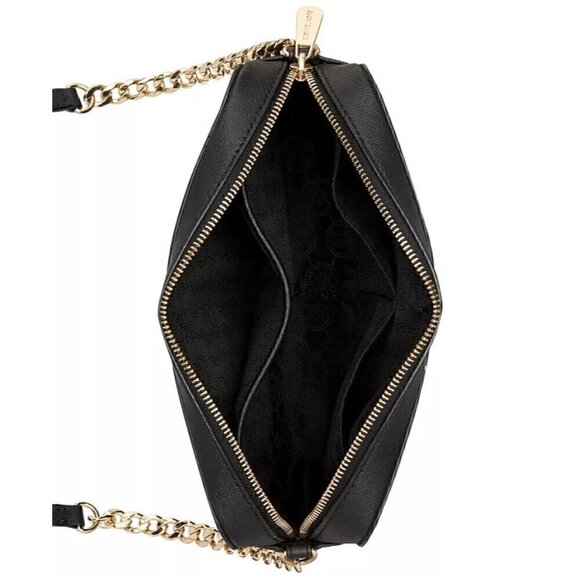MICHAEL KORS Leather Jet Set East West Crossbody Bag With Chain Strap Black/Gold - Picture 10 of 13